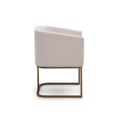 Upholstered Armchair, Off-White Polyester with Antique Brass Legs