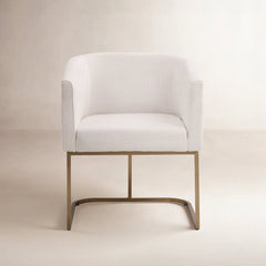 Upholstered Armchair, Off-White Polyester with Antique Brass Legs