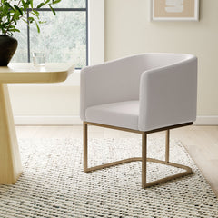 Upholstered Armchair, Off-White Polyester with Antique Brass Legs