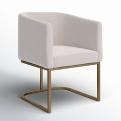 Upholstered Armchair, Off-White Polyester with Antique Brass Legs