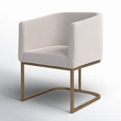 Upholstered Armchair, Off-White Polyester with Antique Brass Legs