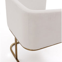 Upholstered Armchair, Off-White Polyester with Antique Brass Legs