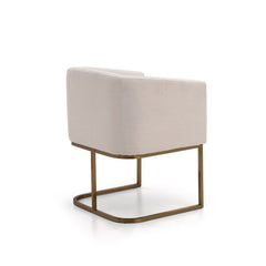 Upholstered Armchair, Off-White Polyester with Antique Brass Legs