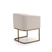 Upholstered Armchair, Off-White Polyester with Antique Brass Legs