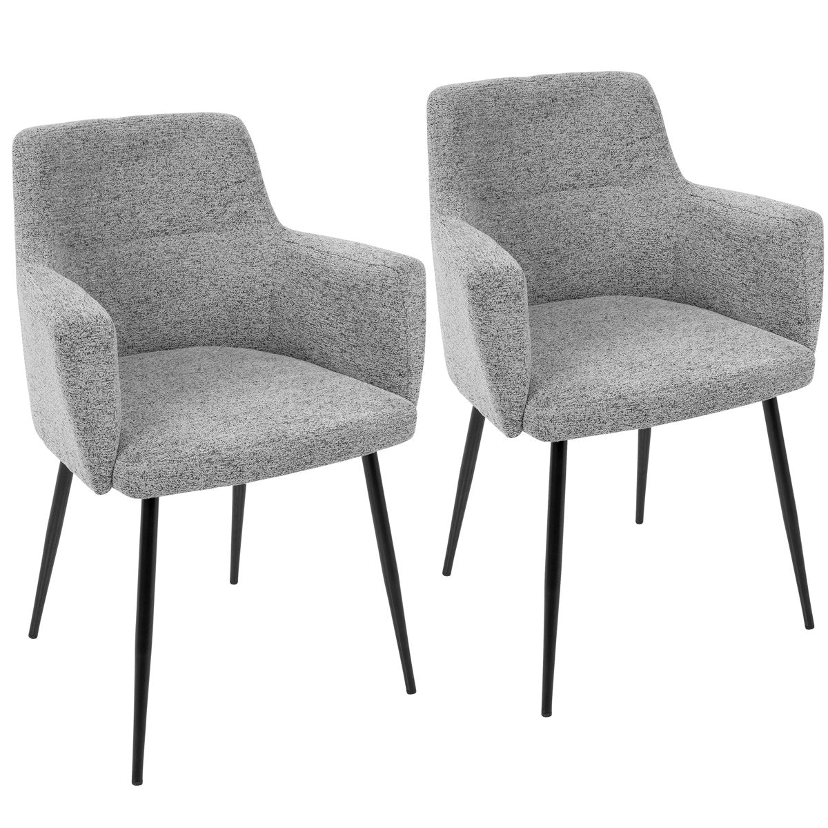 Upholstered Armchairs, Set of 2, Gray Polyester Blend with Black Steel Legs