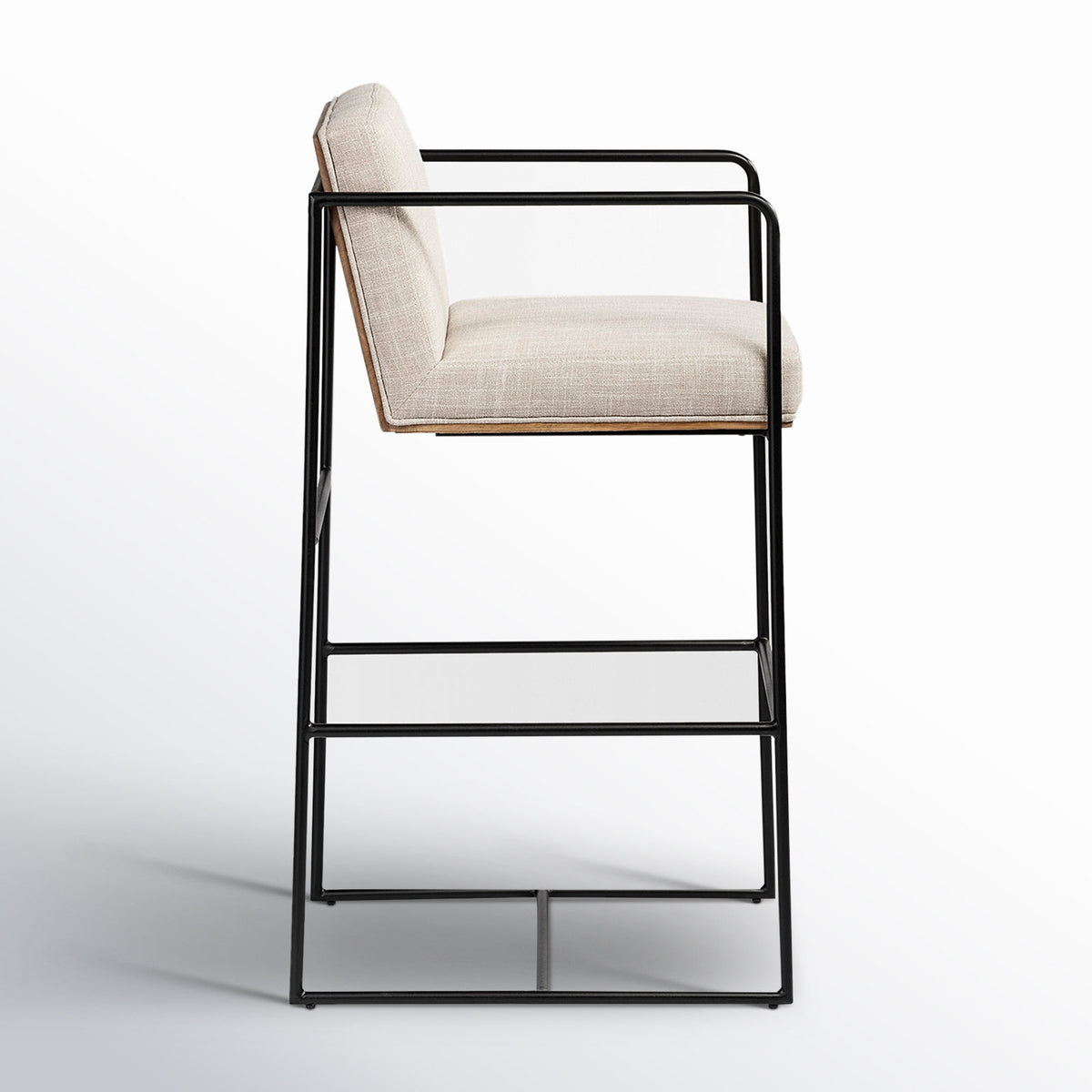 Upholstered Bar Stool, 29.5 In Seat Height, Beige Polyester Blend with Black Iron Base