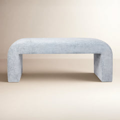 Upholstered Bedroom Bench, 48 in Wide, Blue Polyester with Sled Legs