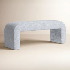 Upholstered Bedroom Bench, 48 in Wide, Blue Polyester with Sled Legs