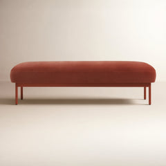Upholstered Bedroom Bench, 60 In W, Tomato Velvet with Steel Legs