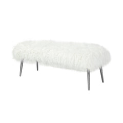 Upholstered Bench in Faux Fur with Silver Metal Legs