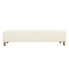 Upholstered Bench in White Polyester with Wood Legs