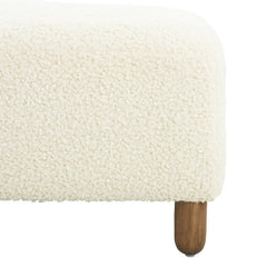 Upholstered Bench in White Polyester with Wood Legs
