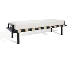 Upholstered Bench with Solid Teak Frame and Linen Blend Cushion