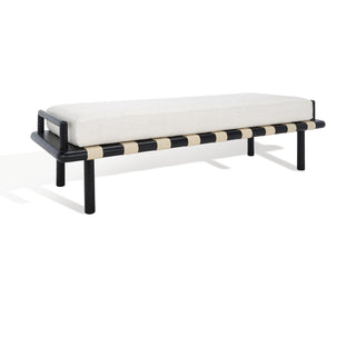 Upholstered Bench with Solid Teak Frame and Linen Blend Cushion