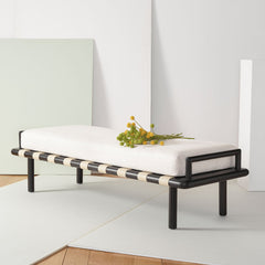 Upholstered Bench with Solid Teak Frame and Linen Blend Cushion