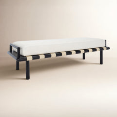 Upholstered Bench with Solid Teak Frame and Linen Blend Cushion