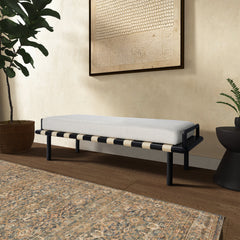 Upholstered Bench with Solid Teak Frame and Linen Blend Cushion