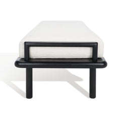 Upholstered Bench with Solid Teak Frame and Linen Blend Cushion