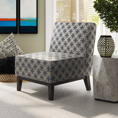 Upholstered Chair, Blue and Cream Rayon Upholstery with Espresso Wood Legs