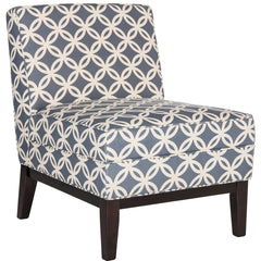 Upholstered Chair, Blue and Cream Rayon Upholstery with Espresso Wood Legs