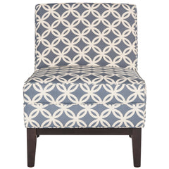 Upholstered Chair, Blue and Cream Rayon Upholstery with Espresso Wood Legs