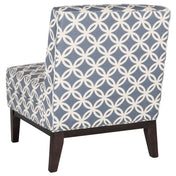 Upholstered Chair, Blue and Cream Rayon Upholstery with Espresso Wood Legs