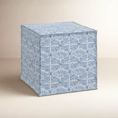 Upholstered Cube Ottoman, Dusty Blue Cotton with Wood Frame