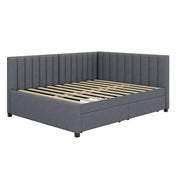 Upholstered Daybed, Full Size, 2 Storage Drawers, Gray Linen