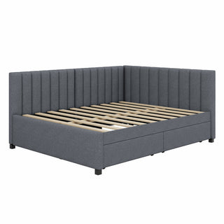 Upholstered Daybed, Full Size, 2 Storage Drawers, Gray Linen