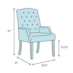 Upholstered Dining Armchair with Wood Grain Legs, Beige Linen