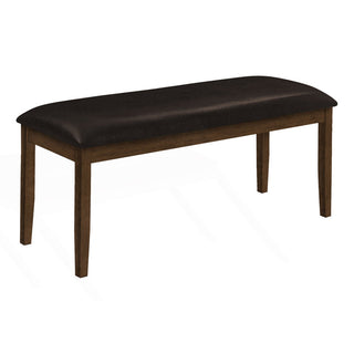Upholstered Dining Bench in Brown Faux Leather with Solid Wood Legs