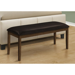 Upholstered Dining Bench in Brown Faux Leather with Solid Wood Legs