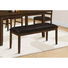 Upholstered Dining Bench in Brown Faux Leather with Solid Wood Legs