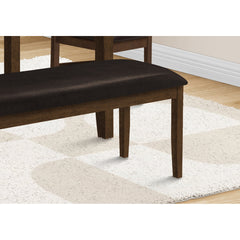 Upholstered Dining Bench in Brown Faux Leather with Solid Wood Legs