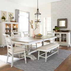 Upholstered Dining Bench, Linen Seat, Rubberwood Frame, Seats 2