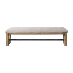 Upholstered Dining Bench, Seats 3 in Light Gray with Oak Legs