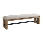 Upholstered Dining Bench, Seats 3 in Light Gray with Oak Legs