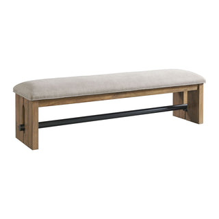 Upholstered Dining Bench, Seats 3 in Light Gray with Oak Legs