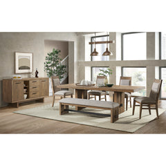 Upholstered Dining Bench, Seats 3 in Light Gray with Oak Legs