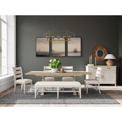 Upholstered Dining Bench with Oak Frame in Cream Polyester
