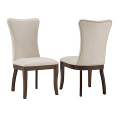 Upholstered Dining Chairs, Set of 2, Linen Wingback, Dark Cherry Wood Frame