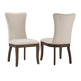 Upholstered Dining Chairs, Set of 2, Linen Wingback, Dark Cherry Wood Frame
