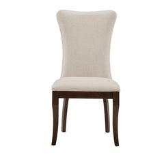 Upholstered Dining Chairs, Set of 2, Linen Wingback, Dark Cherry Wood Frame