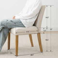 Upholstered Dining Chairs, Set of 6, Beige Linen Blend with Natural Wood Legs