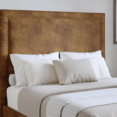 Upholstered Headboard, Full, Faux Leather with Nailhead Trim