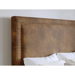 Upholstered Headboard, Full, Faux Leather with Nailhead Trim