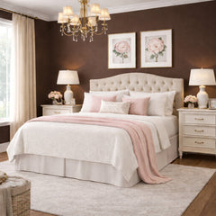 Upholstered Headboard, King, Beige with Tufted Polyester Blend