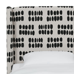 Upholstered Headboard, King, Blue Striped Cotton, Wingback