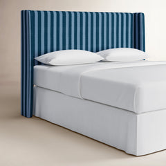 Upholstered Headboard, King, Blue Striped Cotton, Wingback