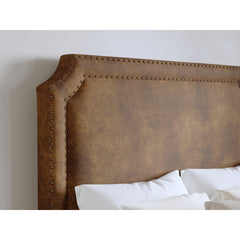 Upholstered Headboard, King, Polyester with Nailhead Trim in Bomber Jacket